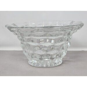 Vntg Pressed Glass Clear Textured Bowl‎ With Diamond Pattern Wavy Rim Design MCM